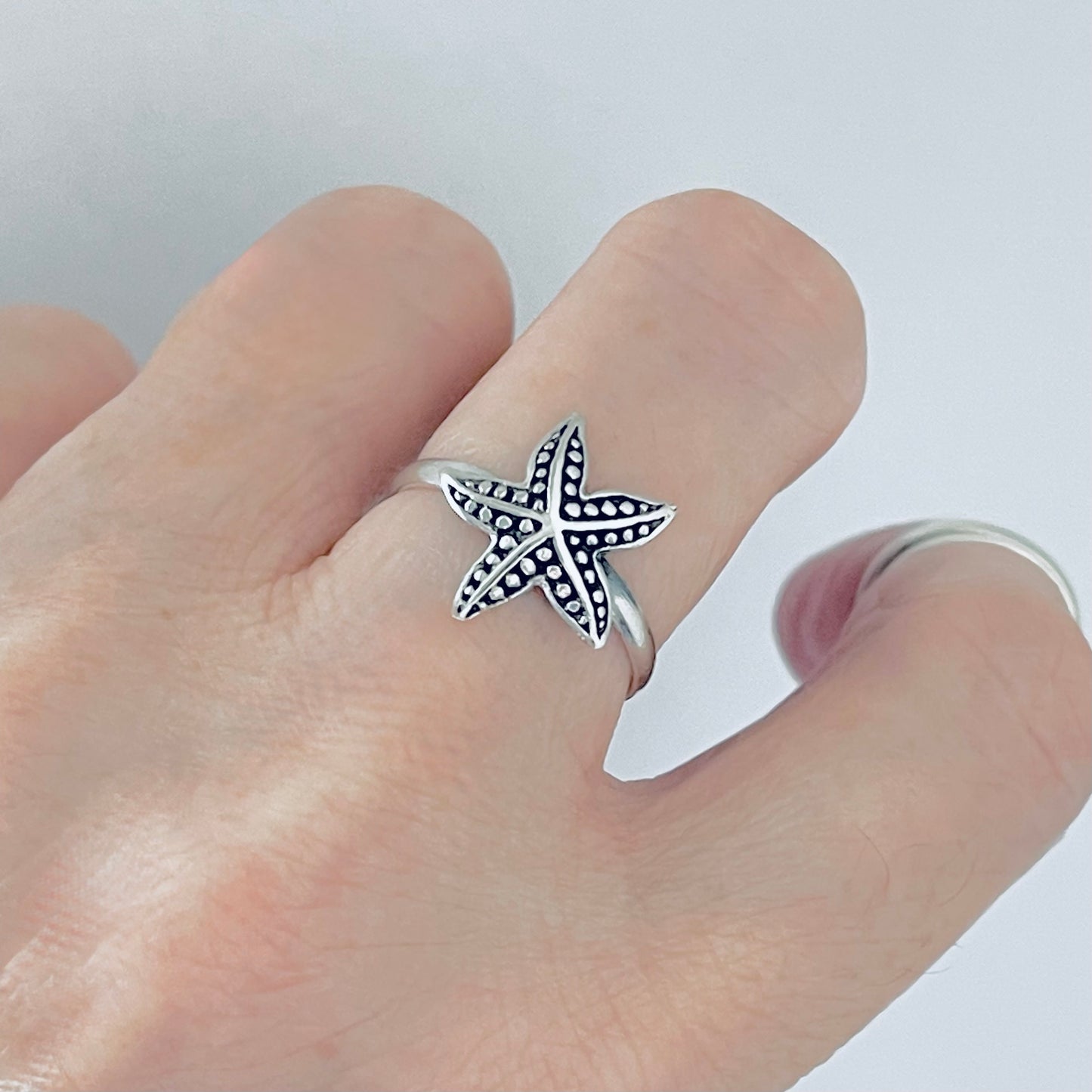 925 Sterling Silver Dainty Starfish Ring | Ocean Beach Sea Animal Silver Rings