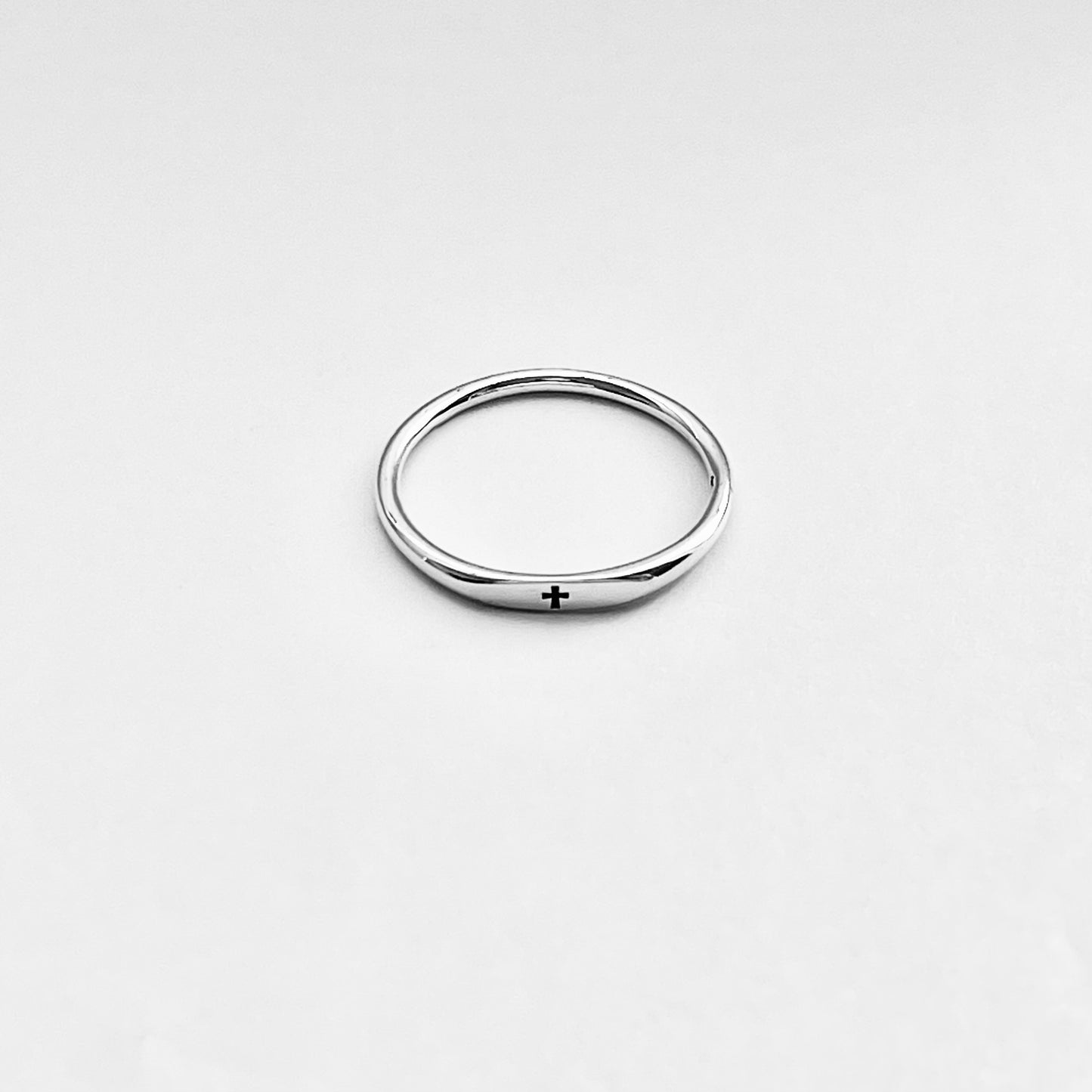 Sterling Silver Tiny Cross Ring – Minimalist Religious Faith Silver Rings
