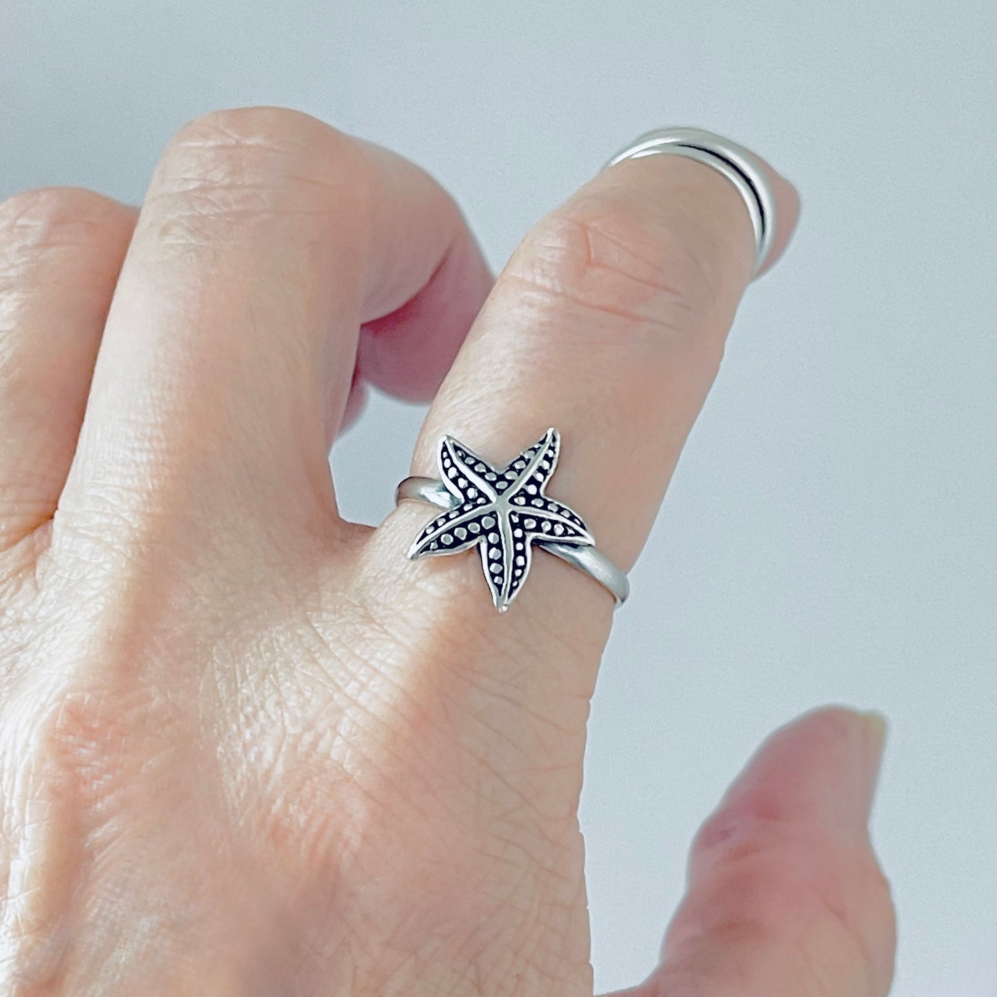925 Sterling Silver Dainty Starfish Ring | Ocean Beach Sea Animal Silver Rings