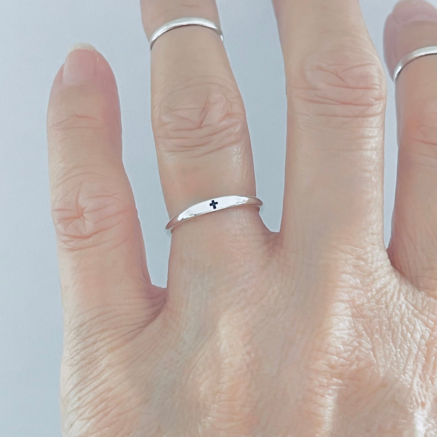 Sterling Silver Tiny Cross Ring – Minimalist Religious Faith Silver Rings