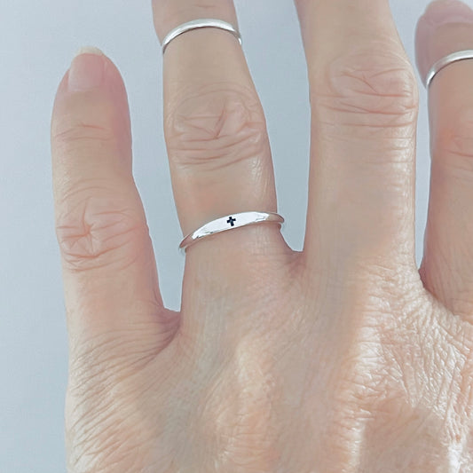 Sterling Silver Tiny Cross Ring – Minimalist Religious Faith Silver Rings