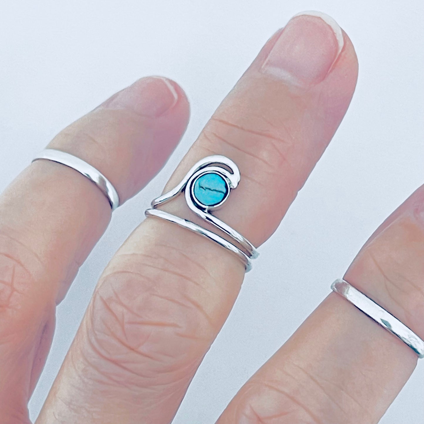 Sterling Silver Wave Genuine Turquoise Toe Ring – Ocean Waves Surfer Rings