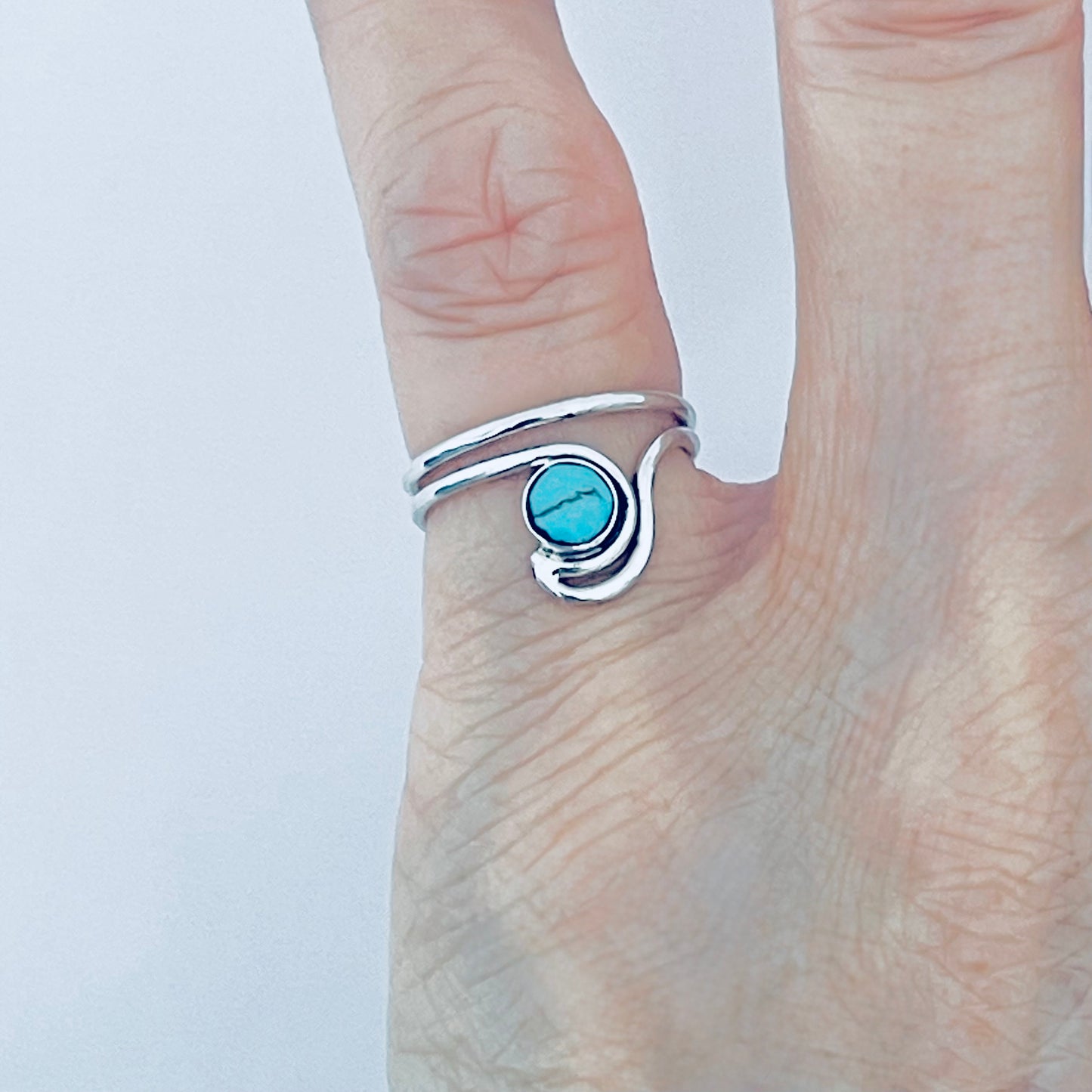 Sterling Silver Wave Genuine Turquoise Toe Ring – Ocean Waves Surfer Rings