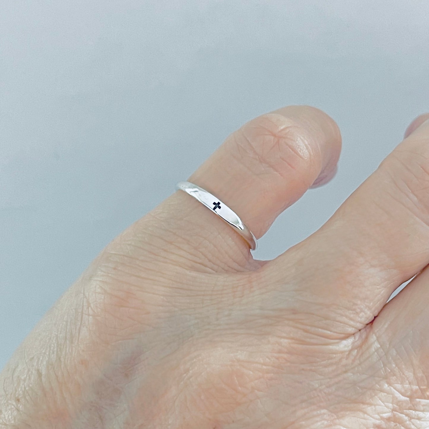 Sterling Silver Tiny Cross Ring – Minimalist Religious Faith Silver Rings