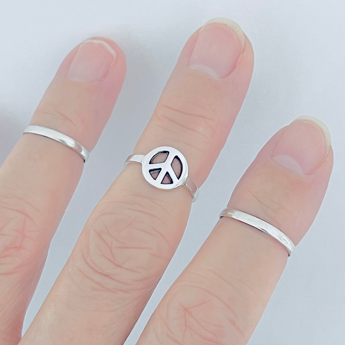 925 Sterling Silver Dainty Peace Toe Ring – Midi Pinky Love Unity Silver Rings