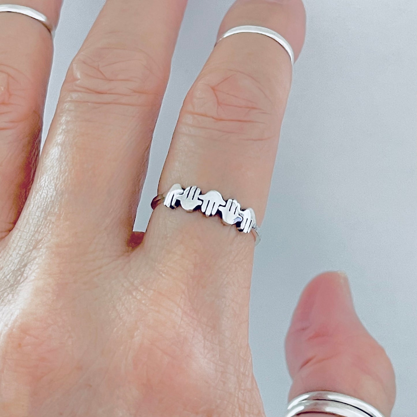 Sterling Silver Little Hamsa Hands Ring | Hand of Fatima Minimalist Religious Rings