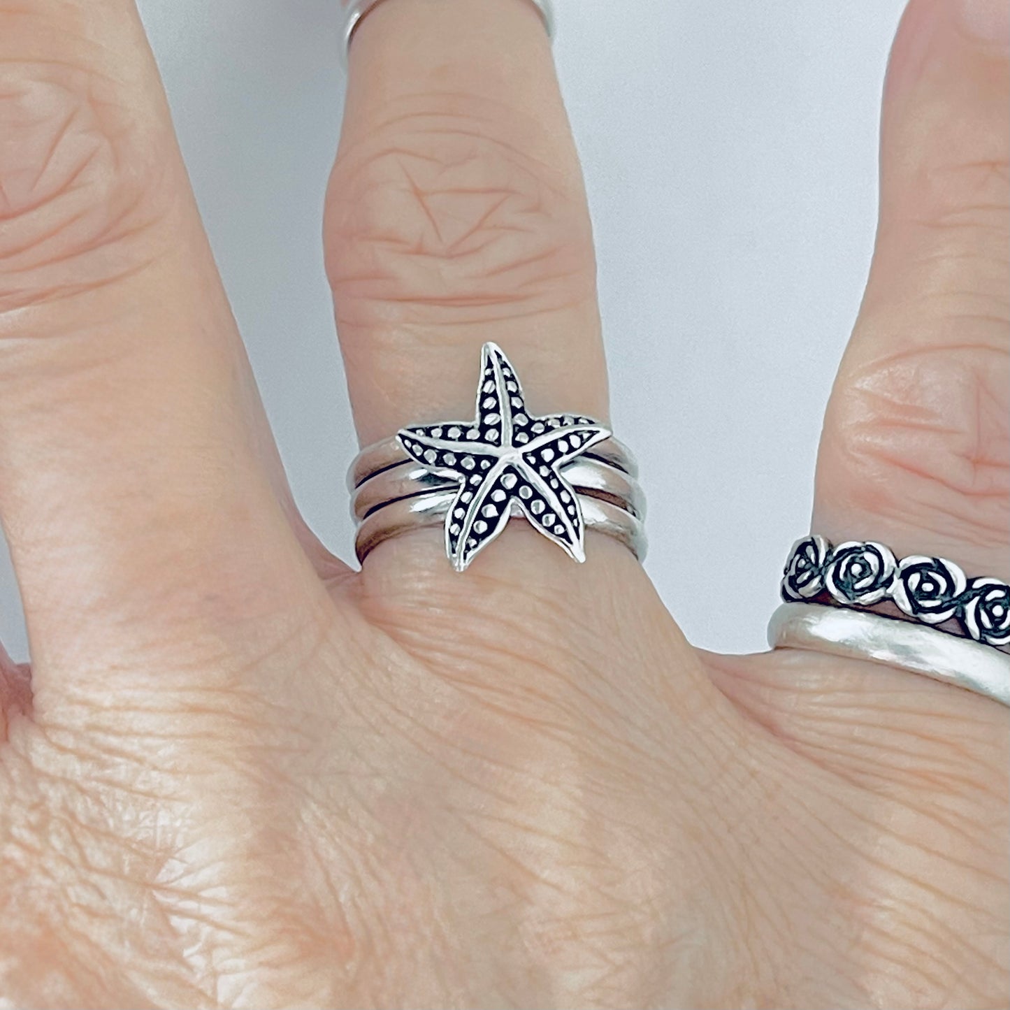925 Sterling Silver Dainty Starfish Ring | Ocean Beach Sea Animal Silver Rings