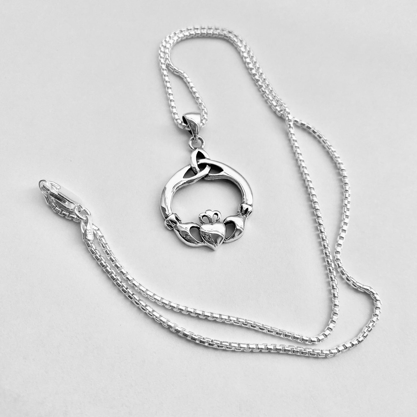 Sterling Silver Irish Claddagh Heart Necklace with Celtic, Silver Necklaces