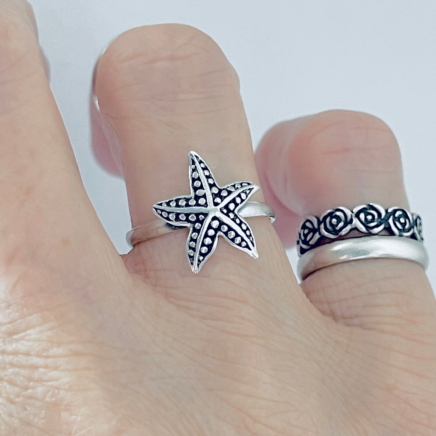 925 Sterling Silver Dainty Starfish Ring | Ocean Beach Sea Animal Silver Rings