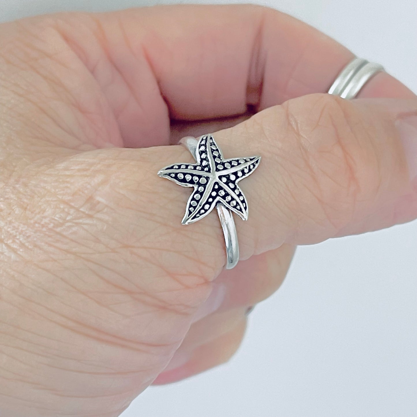 925 Sterling Silver Dainty Starfish Ring | Ocean Beach Sea Animal Silver Rings