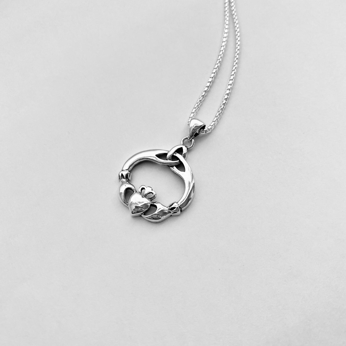 Sterling Silver Irish Claddagh Heart Necklace with Celtic, Silver Necklaces