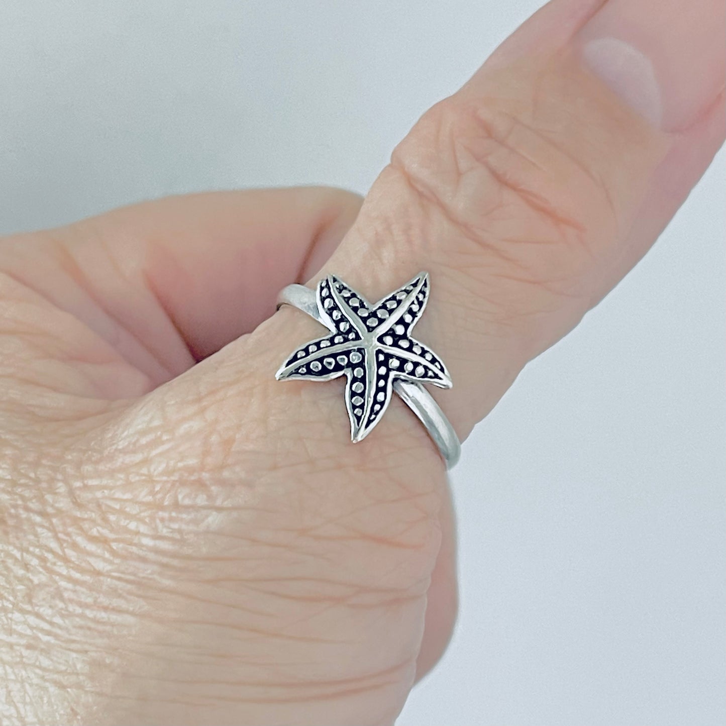 925 Sterling Silver Dainty Starfish Ring | Ocean Beach Sea Animal Silver Rings