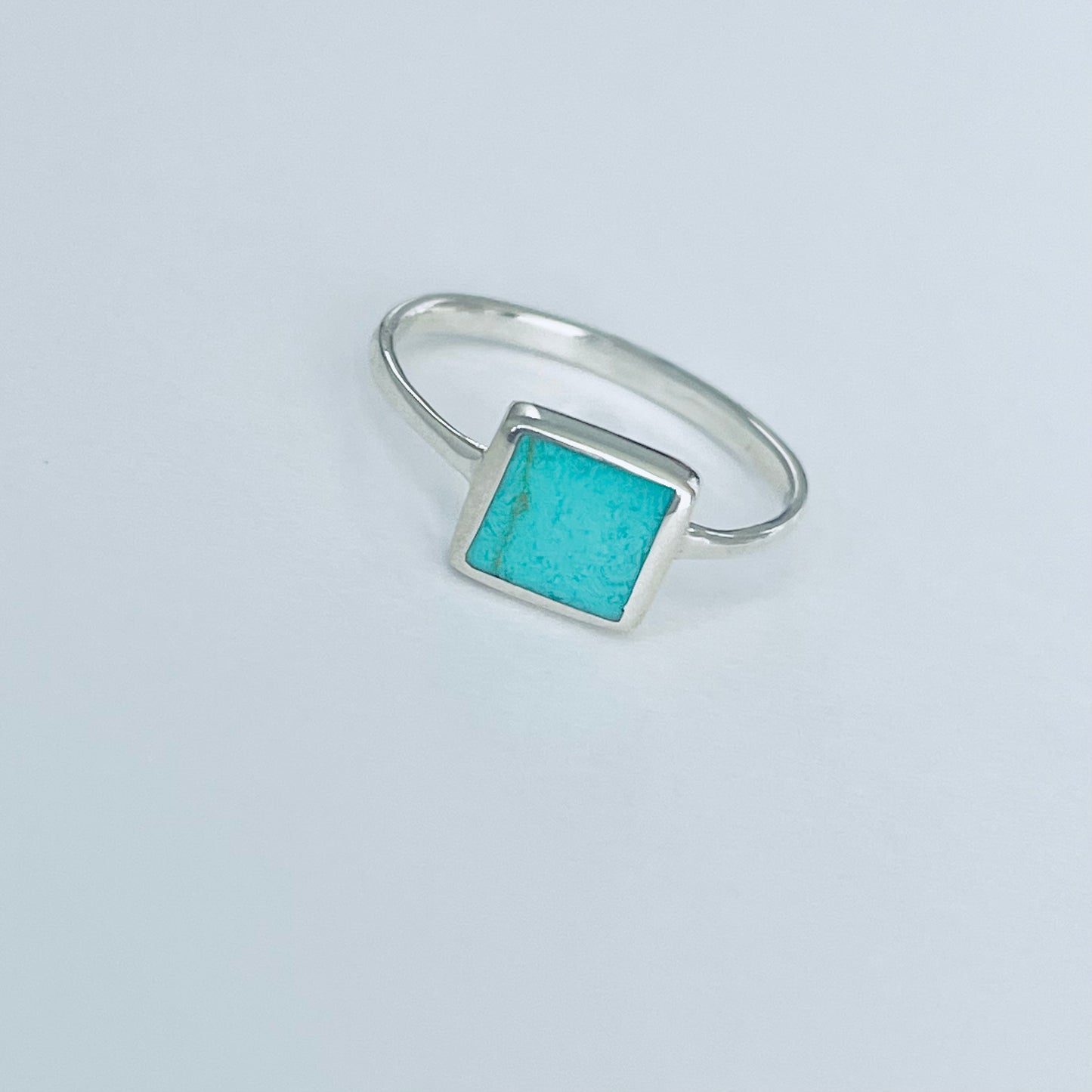 925 Sterling Silver Square Synthetic Turquoise Ring | Dainty Boho Stone Silver Rings