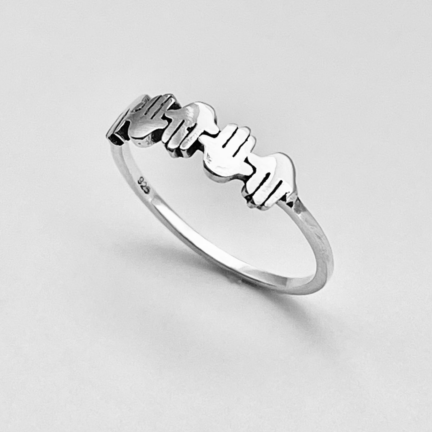 Sterling Silver Little Tiny Hamsa Hands Ring, Hand of Fatima Ring, Religious Rings