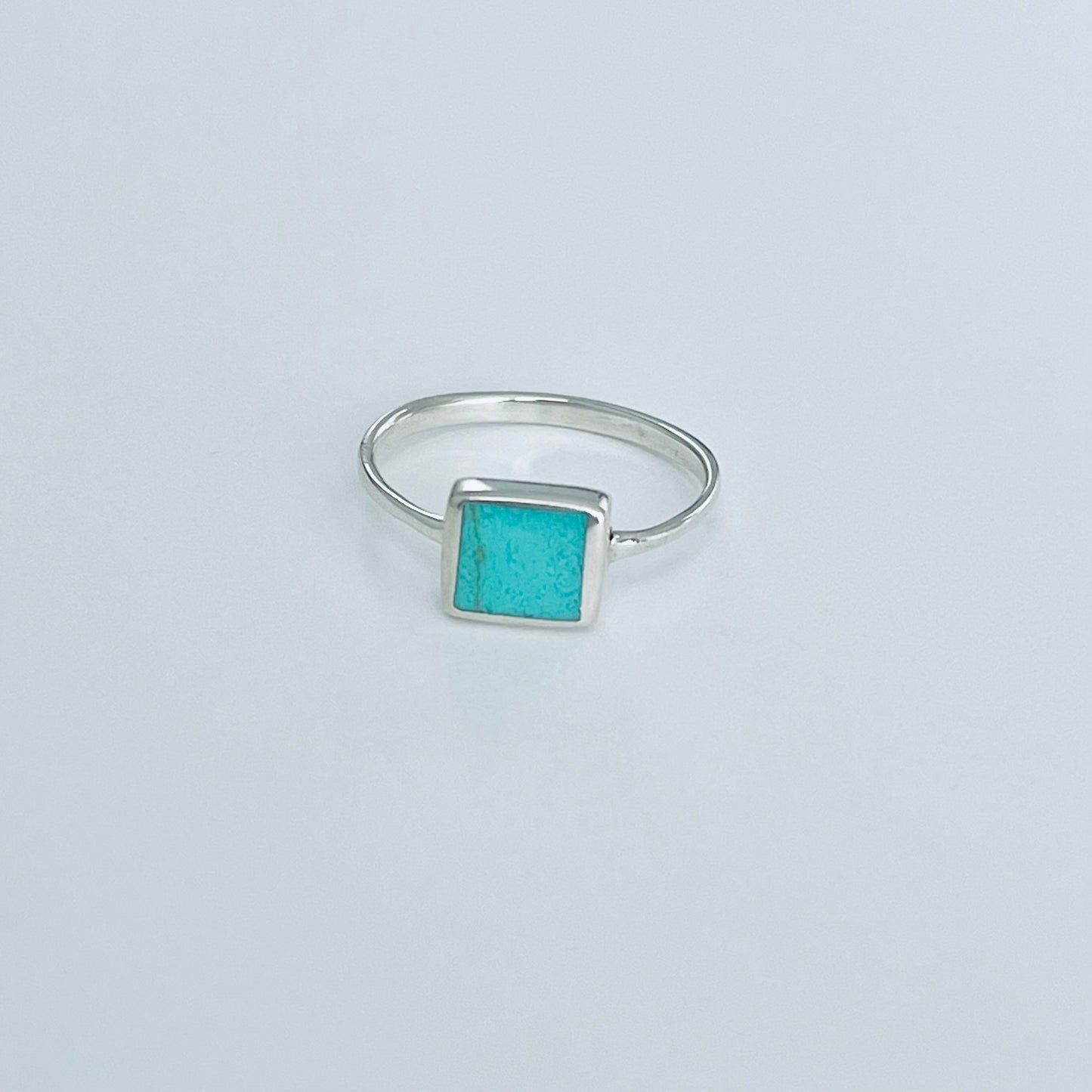925 Sterling Silver Square Synthetic Turquoise Ring | Dainty Boho Stone Silver Rings