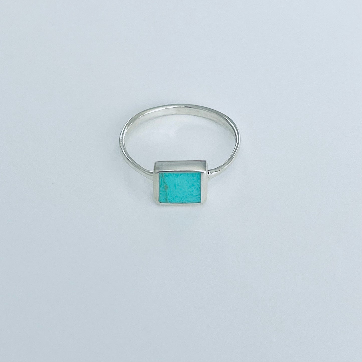925 Sterling Silver Square Synthetic Turquoise Ring | Dainty Boho Stone Silver Rings