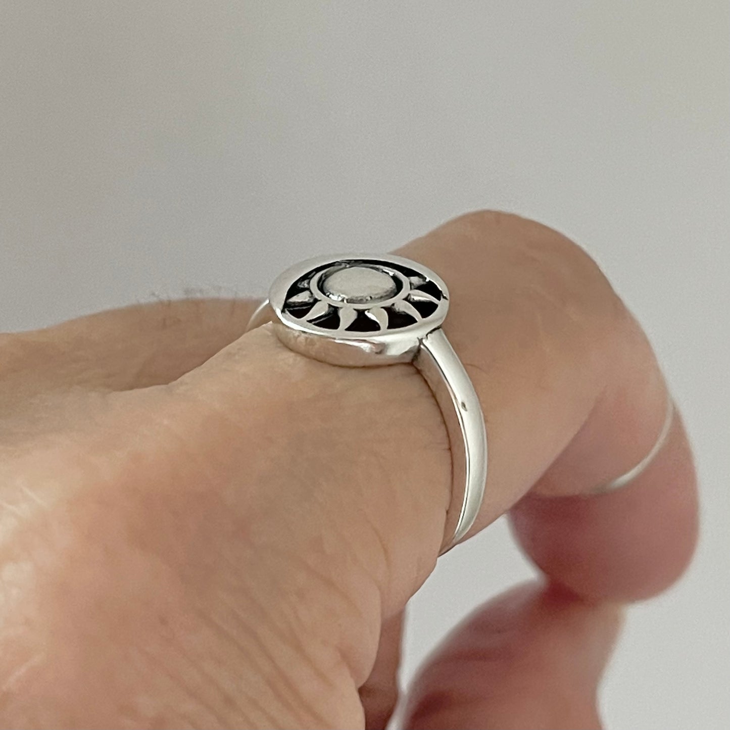 Sterling Silver Sun and Crescent Moon Ring, Celestial Silver Ring