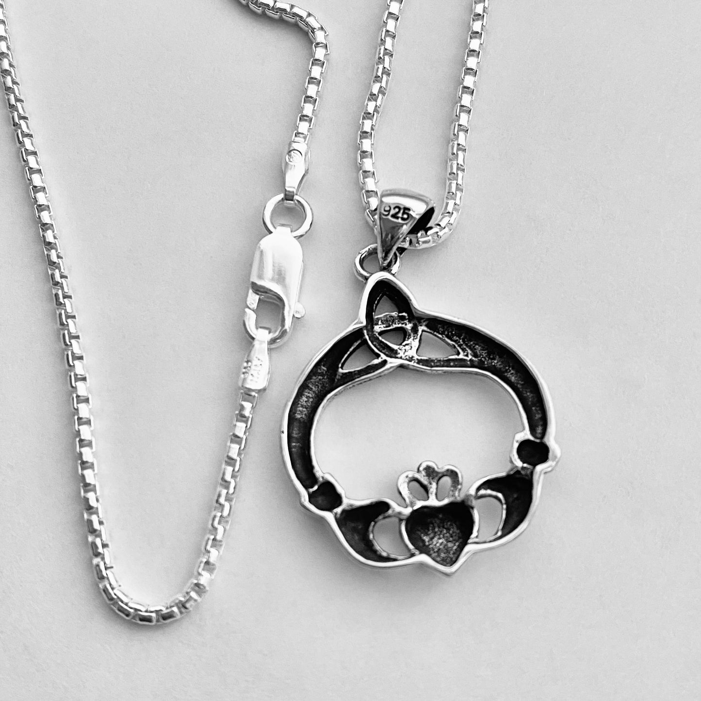 Sterling Silver Irish Claddagh Heart Necklace with Celtic, Silver Necklaces