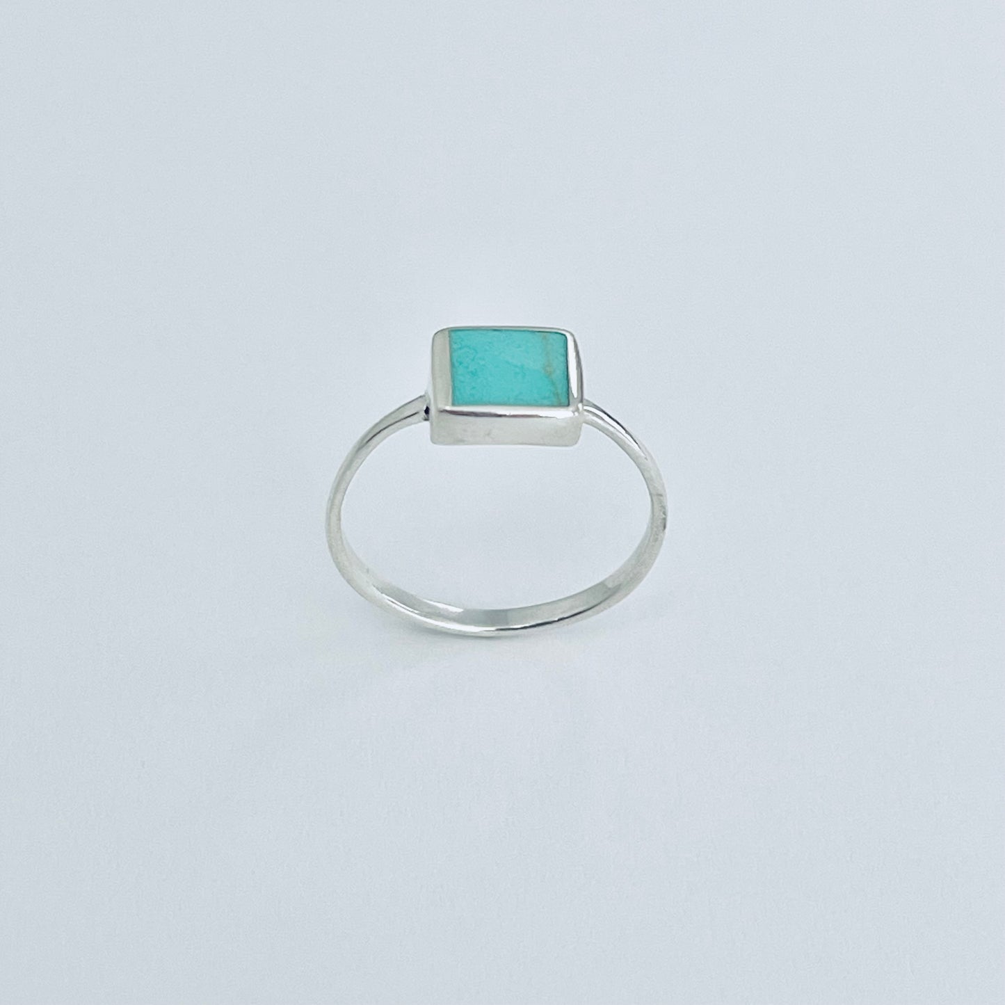 925 Sterling Silver Square Synthetic Turquoise Ring | Dainty Boho Stone Silver Rings