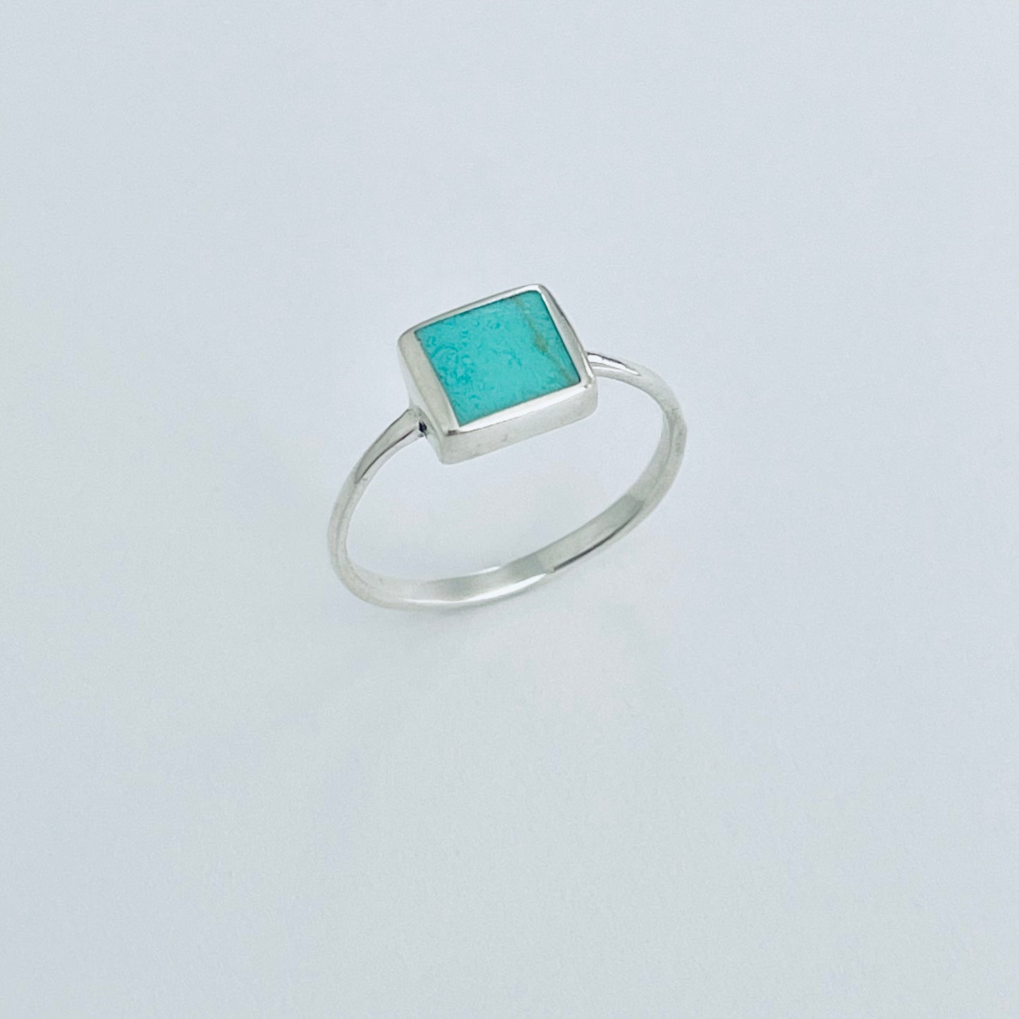 925 Sterling Silver Square Synthetic Turquoise Ring | Dainty Boho Stone Silver Rings