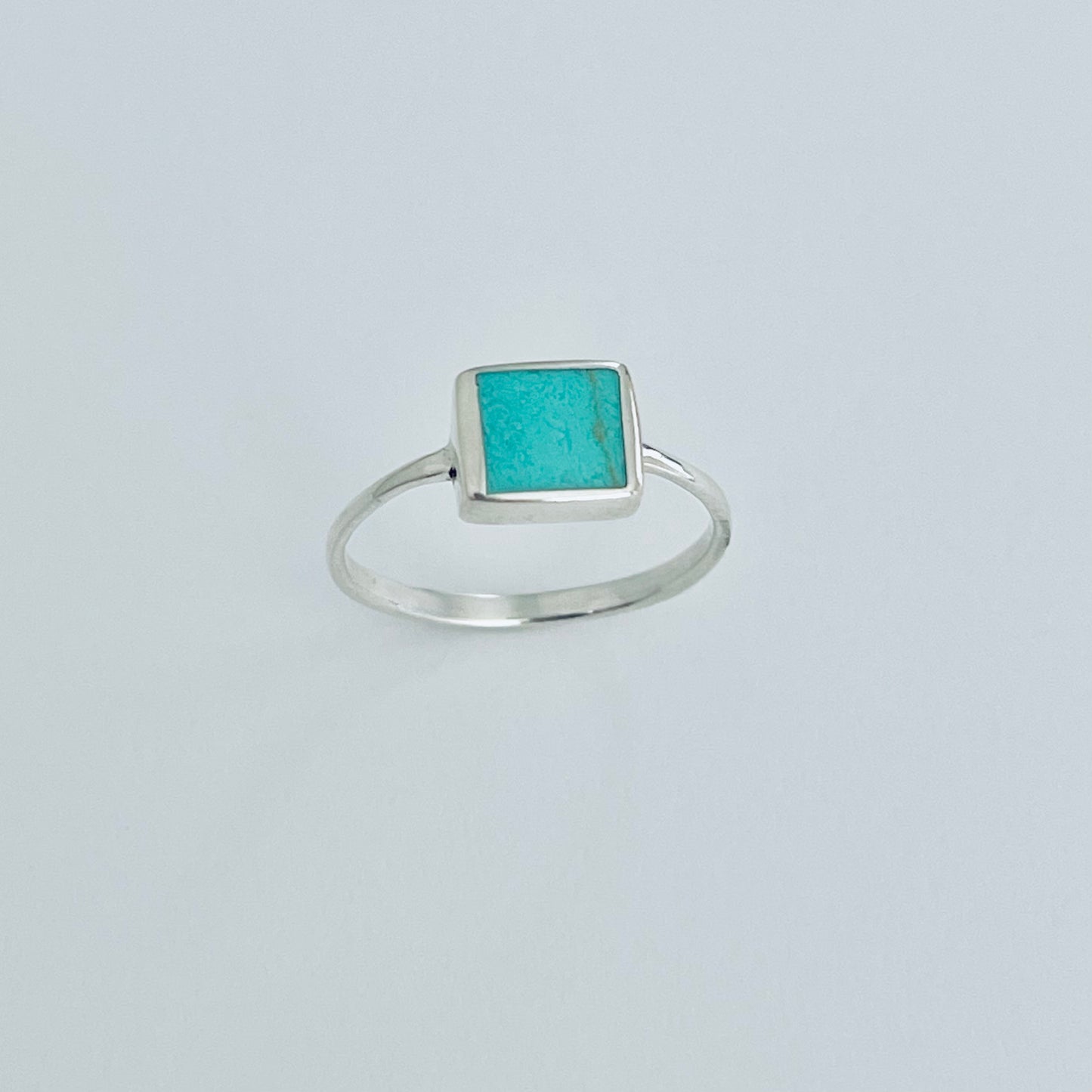 925 Sterling Silver Square Synthetic Turquoise Ring | Dainty Boho Stone Silver Rings