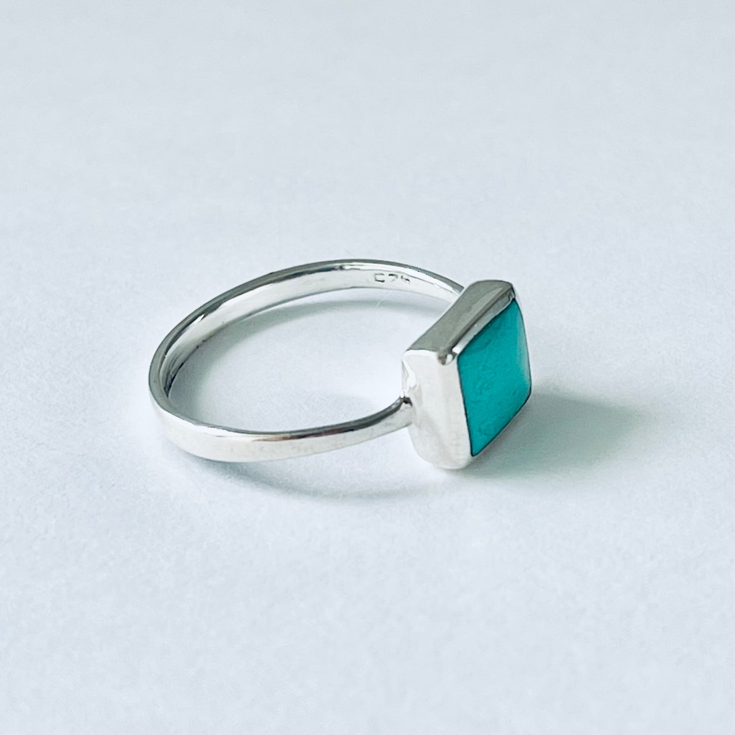 925 Sterling Silver Square Synthetic Turquoise Ring | Dainty Boho Stone Silver Rings