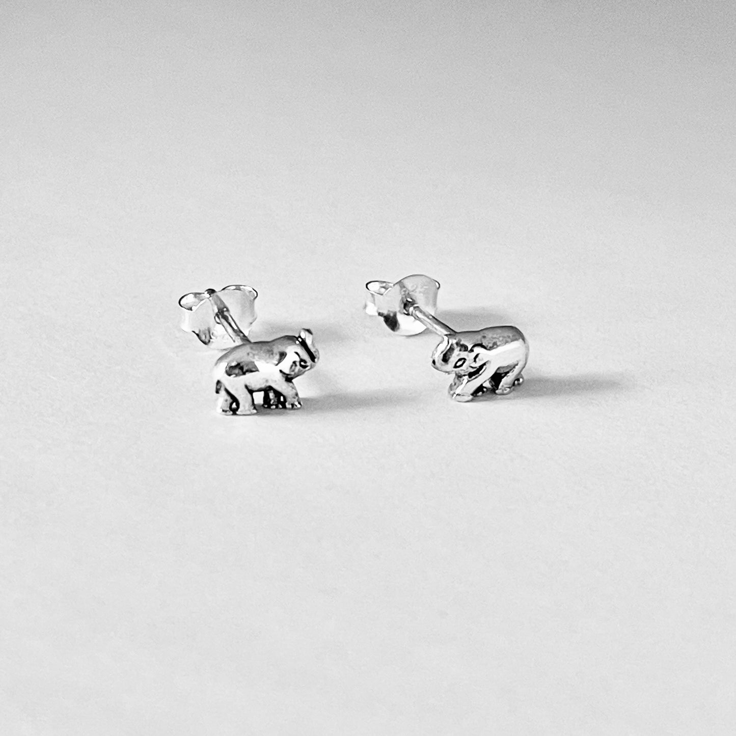 Sterling Silver Small Elephant Earring, Silver Stud Earrings, Good Luck Earring