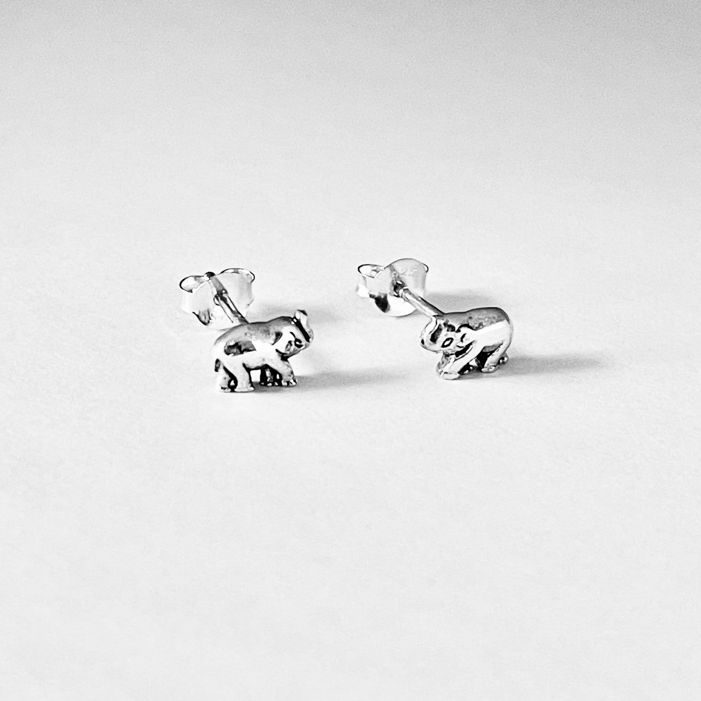 925 Sterling Silver Small Elephant Stud Earrings | Unisex Good Luck Animal Silver Earring
