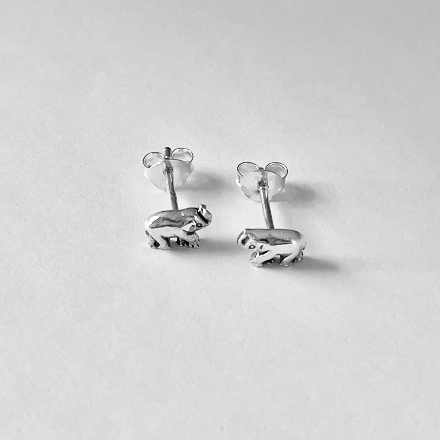 Sterling Silver Small Elephant Earring, Silver Stud Earrings, Good Luck Earring