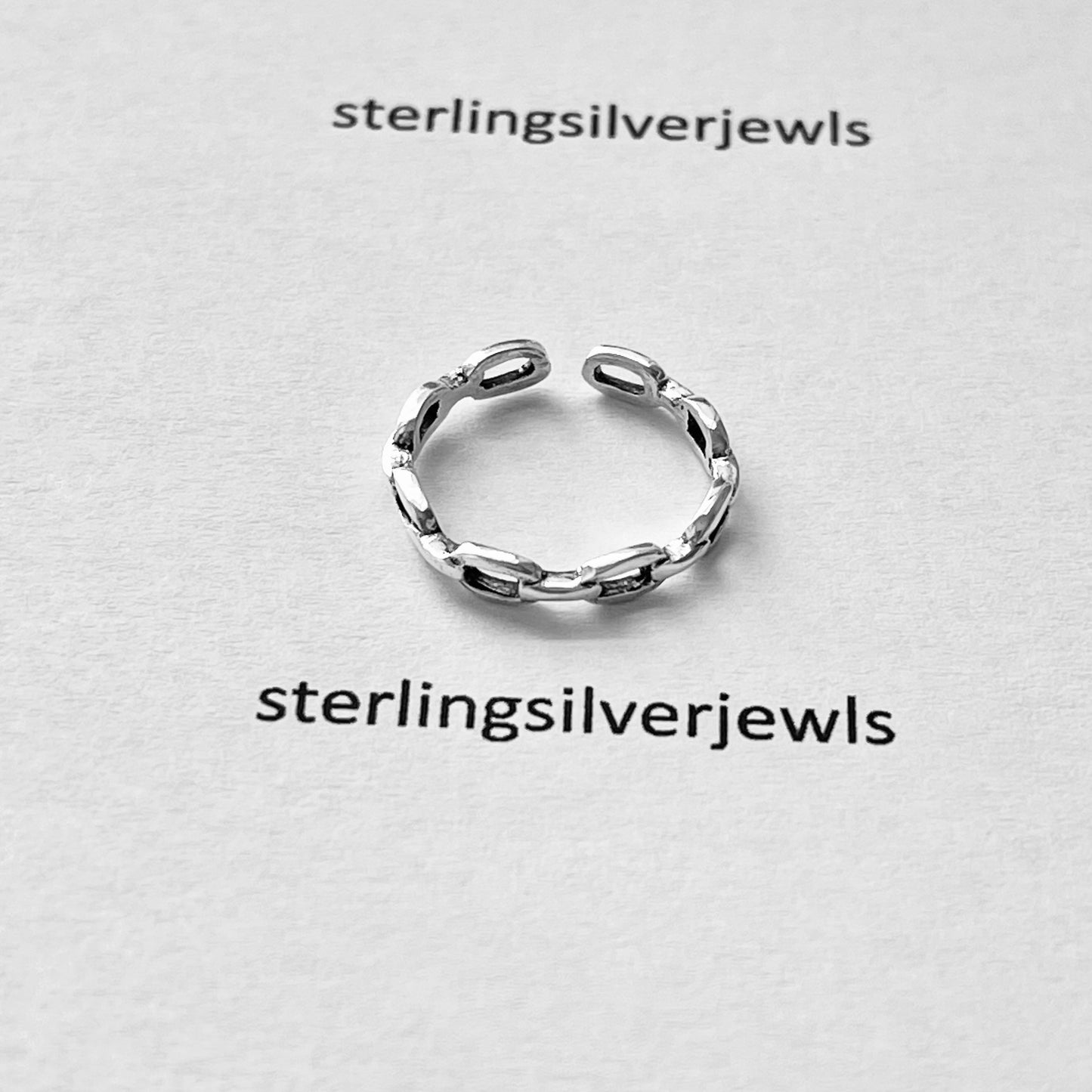 Sterling Silver Round Chain Link Toe Ring, Adjustable Silver Ring