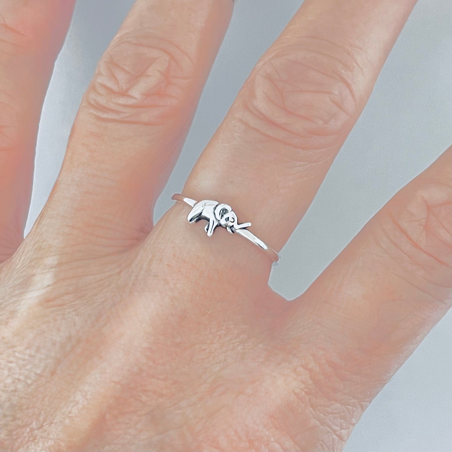 925 Sterling Silver Mini Elephant Ring | Dainty Good Luck Spirit Animal Silver Rings