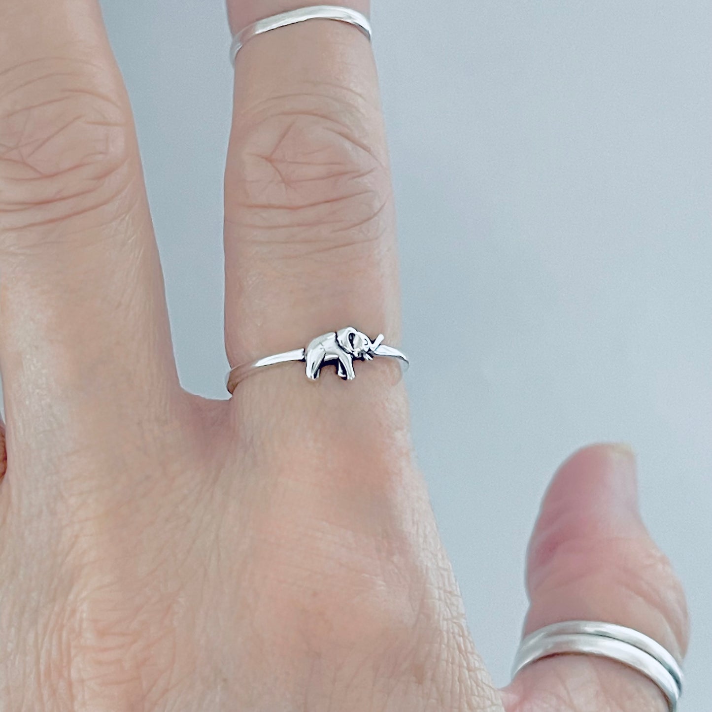 925 Sterling Silver Mini Elephant Ring | Dainty Good Luck Spirit Animal Silver Rings