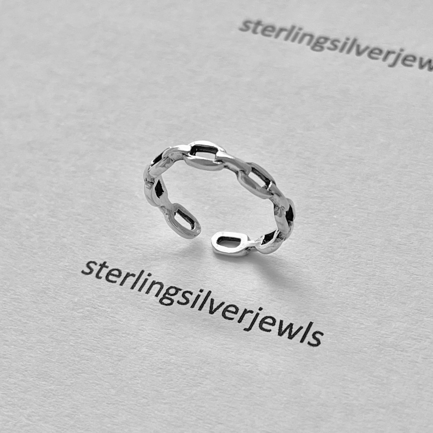 Sterling Silver Round Chain Link Toe Ring, Adjustable Silver Ring