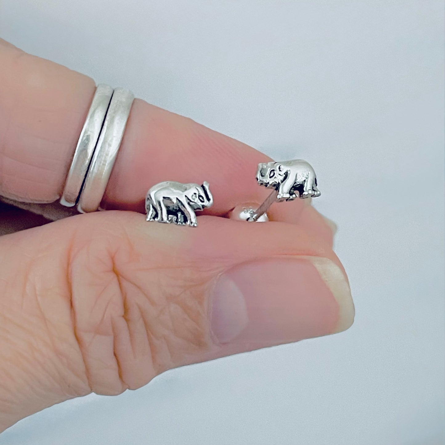 925 Sterling Silver Small Elephant Stud Earrings | Unisex Good Luck Animal Silver Earring