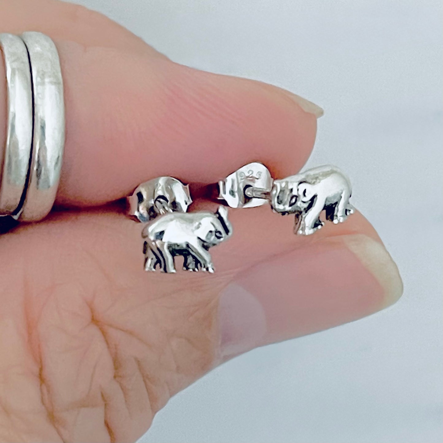 925 Sterling Silver Small Elephant Stud Earrings | Unisex Good Luck Animal Silver Earring