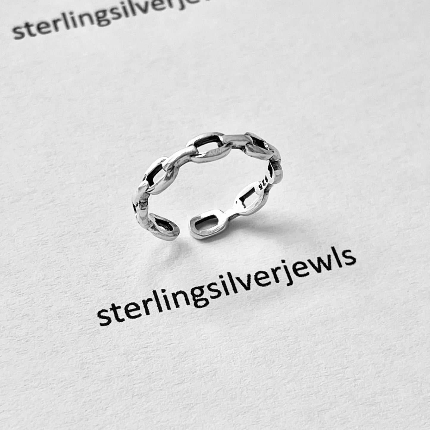 Sterling Silver Round Chain Link Toe Ring, Adjustable Silver Ring