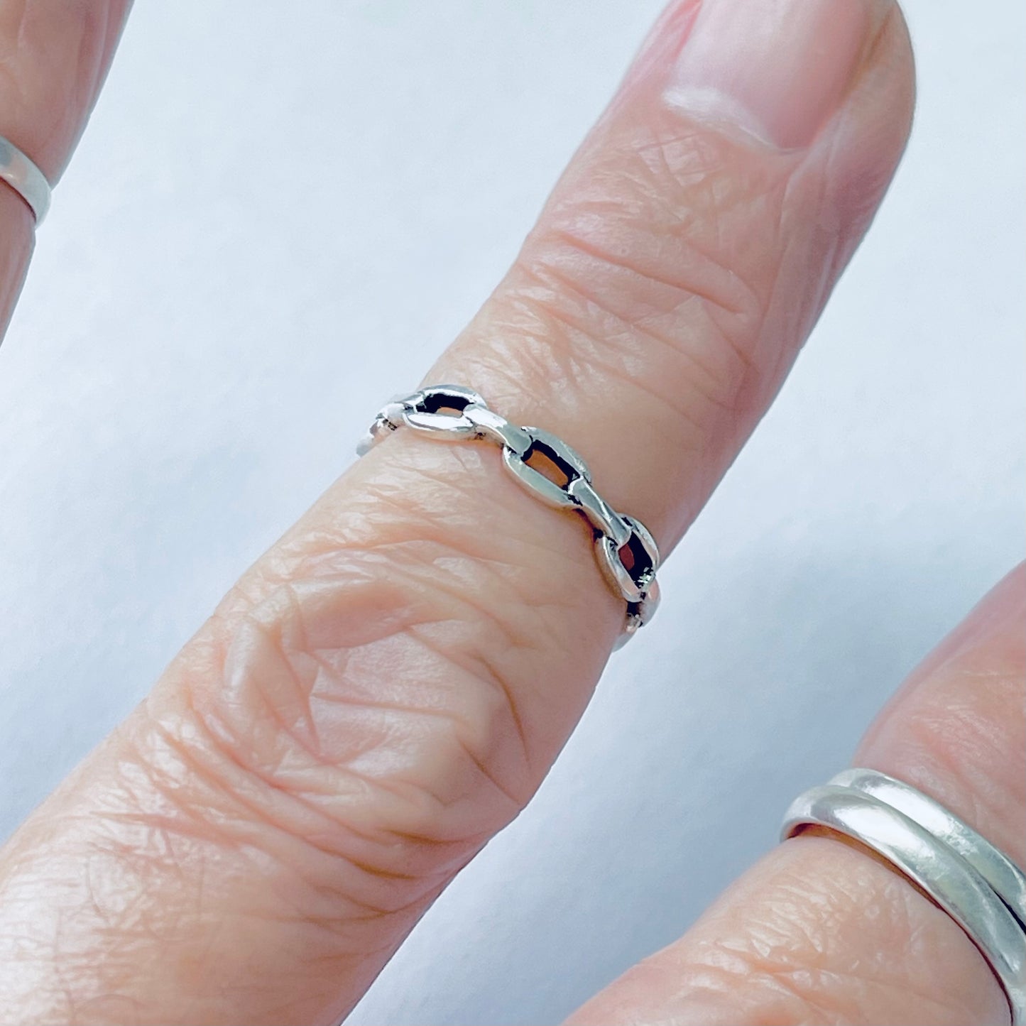 Sterling Silver Round Chain Link Toe Ring | Dainty Midi Pinky Silver Rings
