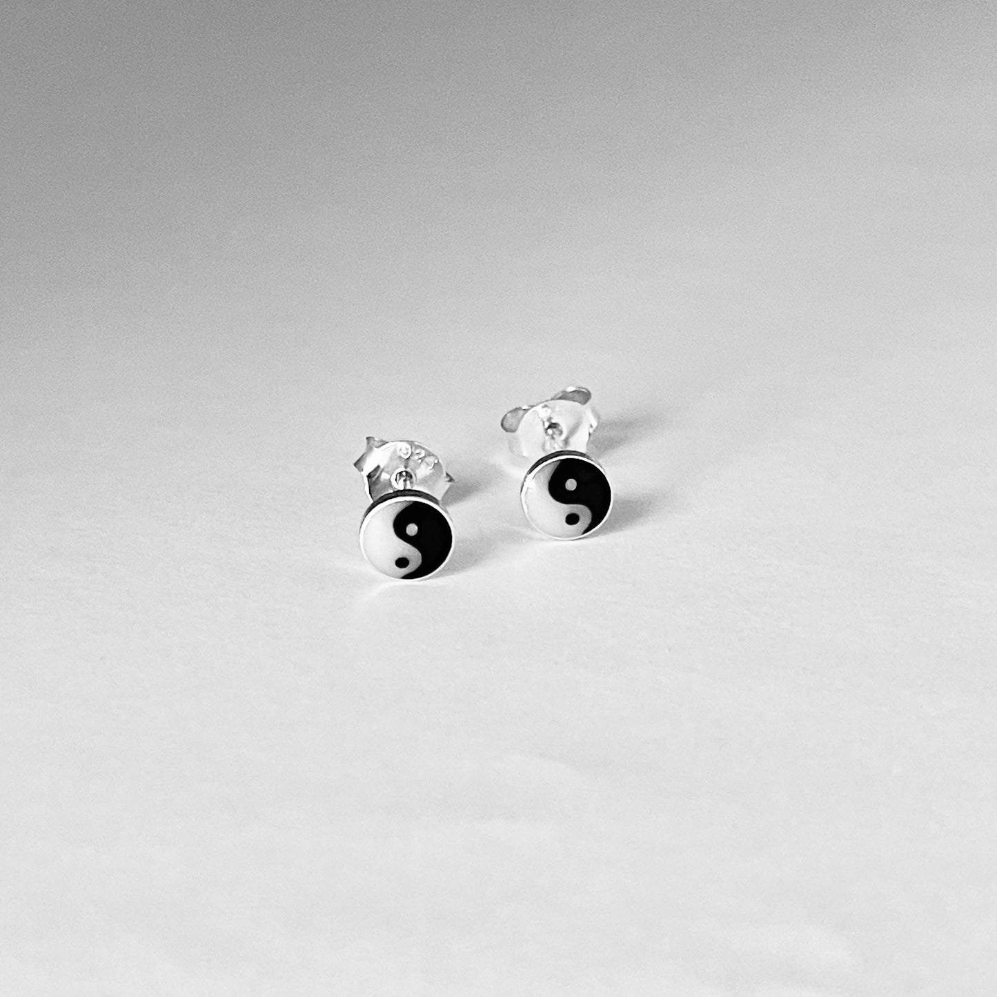 Sterling Silver Tiny Yin and Yang Earring, Minimalist Stud Earring, Yoga Silver Earrings