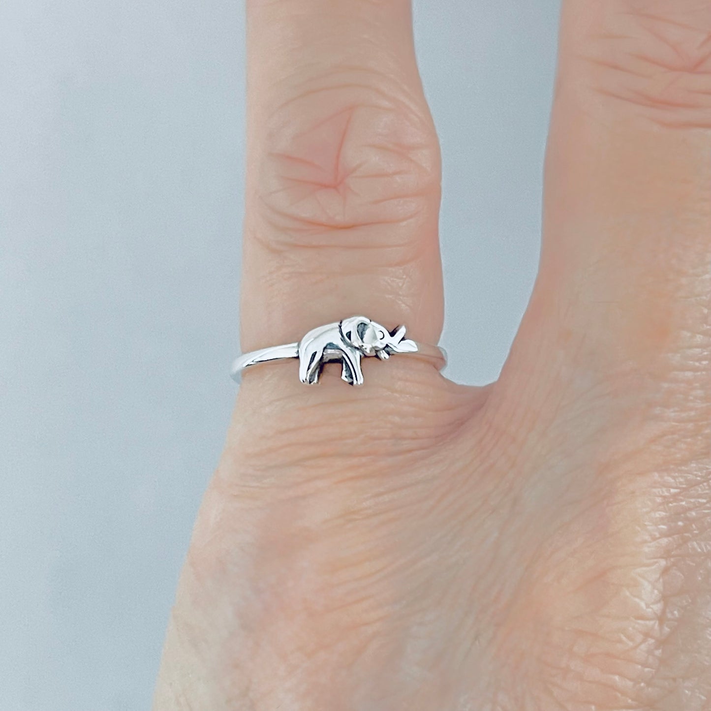 925 Sterling Silver Mini Elephant Ring | Dainty Good Luck Spirit Animal Silver Rings