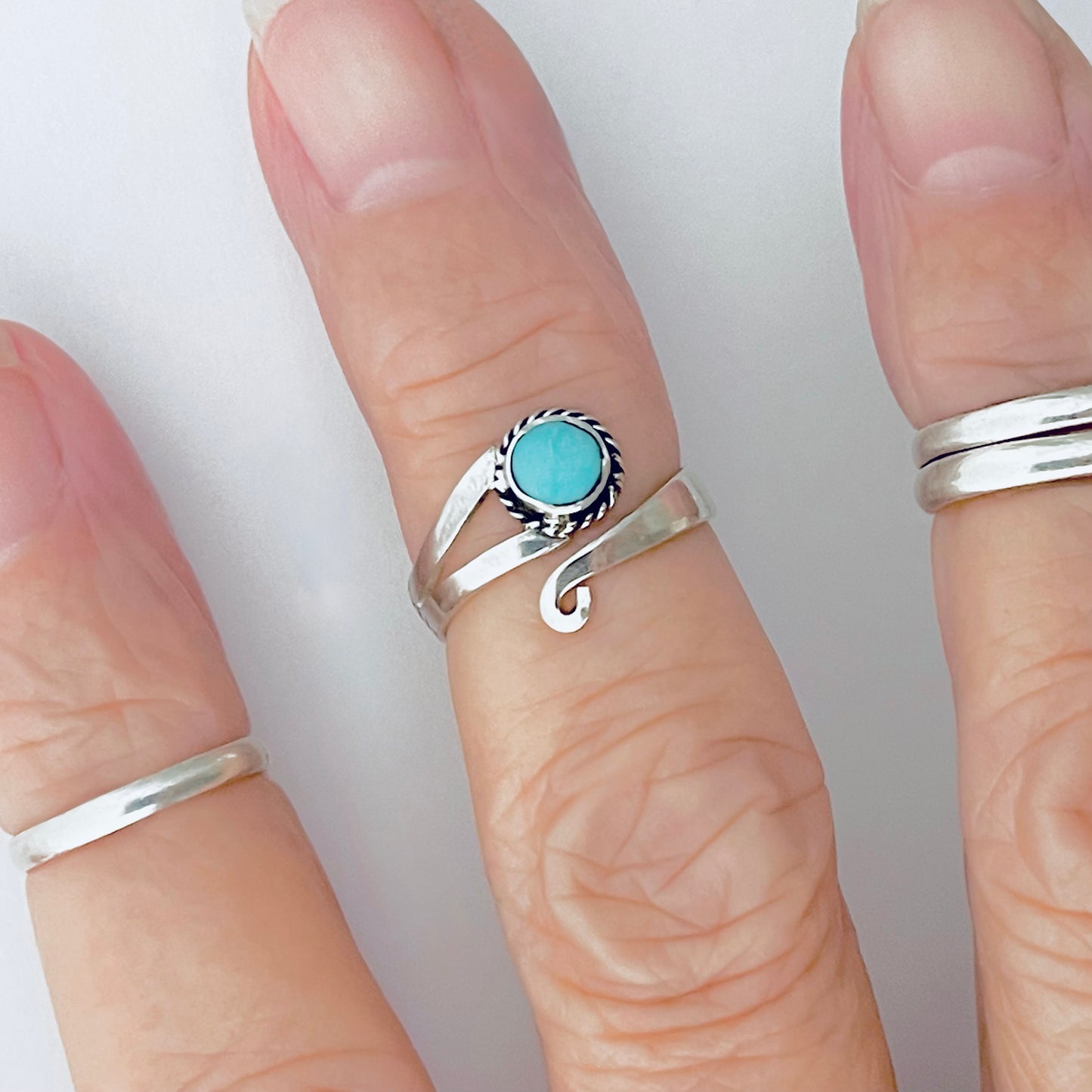 Sterling Silver Wraparound Genuine Turquoise Toe Ring – Boho Stone Silver Rings