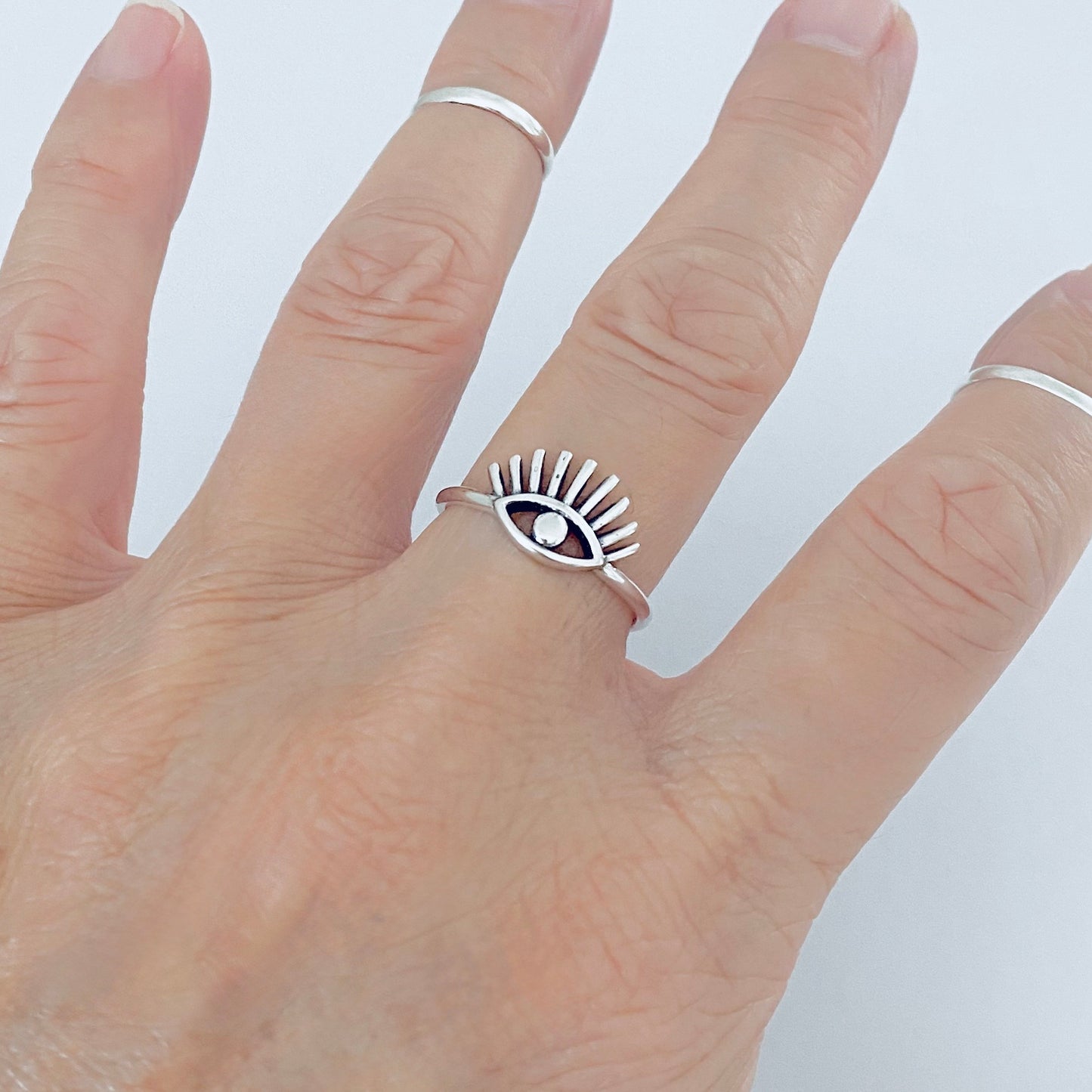925 Sterling Silver Long Eyelashes Evil Eye Ring | Aestheticians Silver Rings