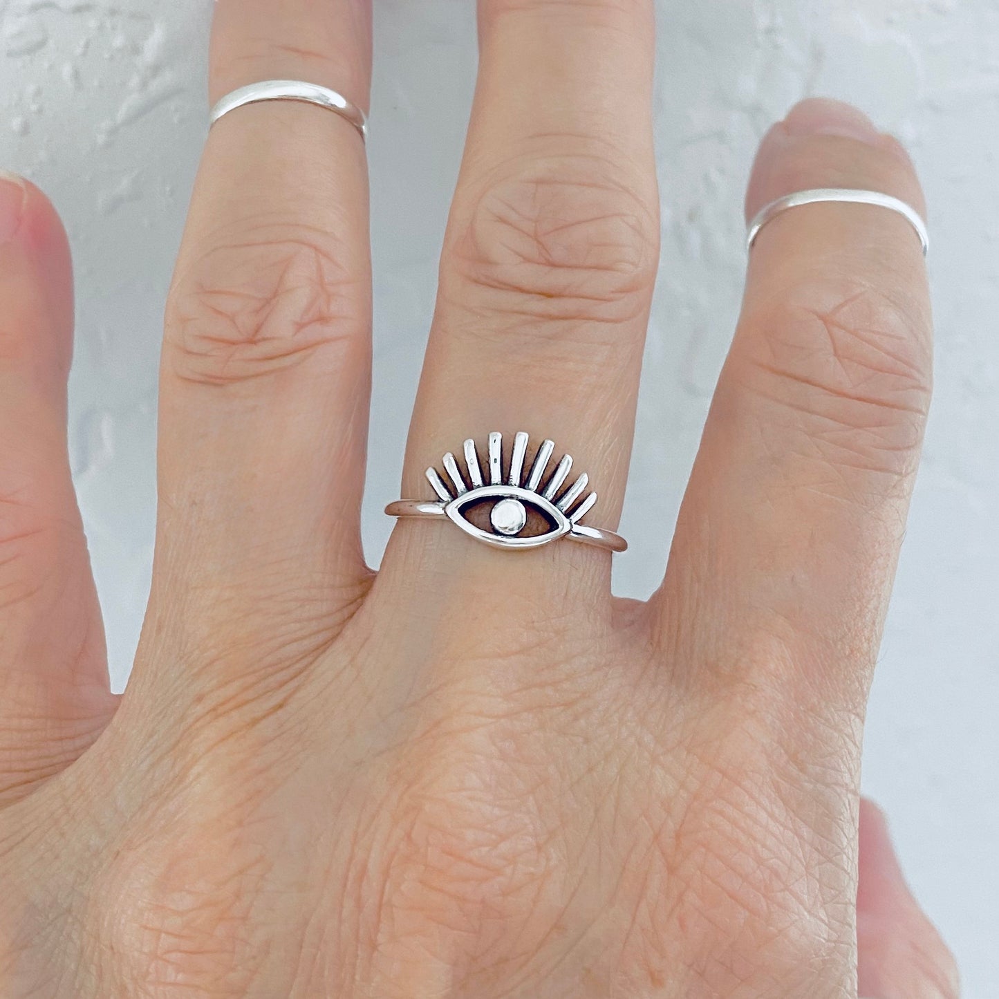 925 Sterling Silver Long Eyelashes Evil Eye Ring | Aestheticians Silver Rings
