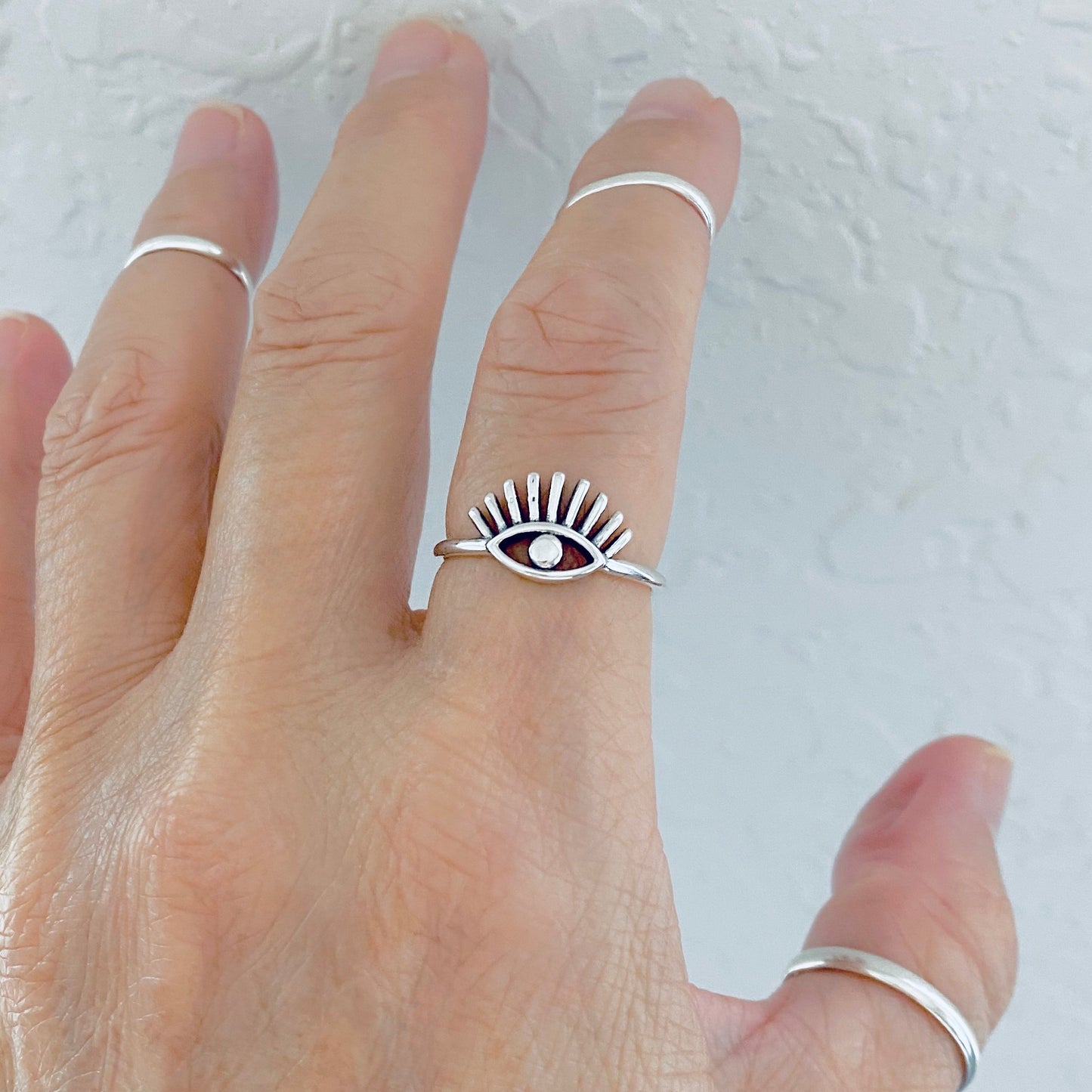 925 Sterling Silver Long Eyelashes Evil Eye Ring | Aestheticians Silver Rings