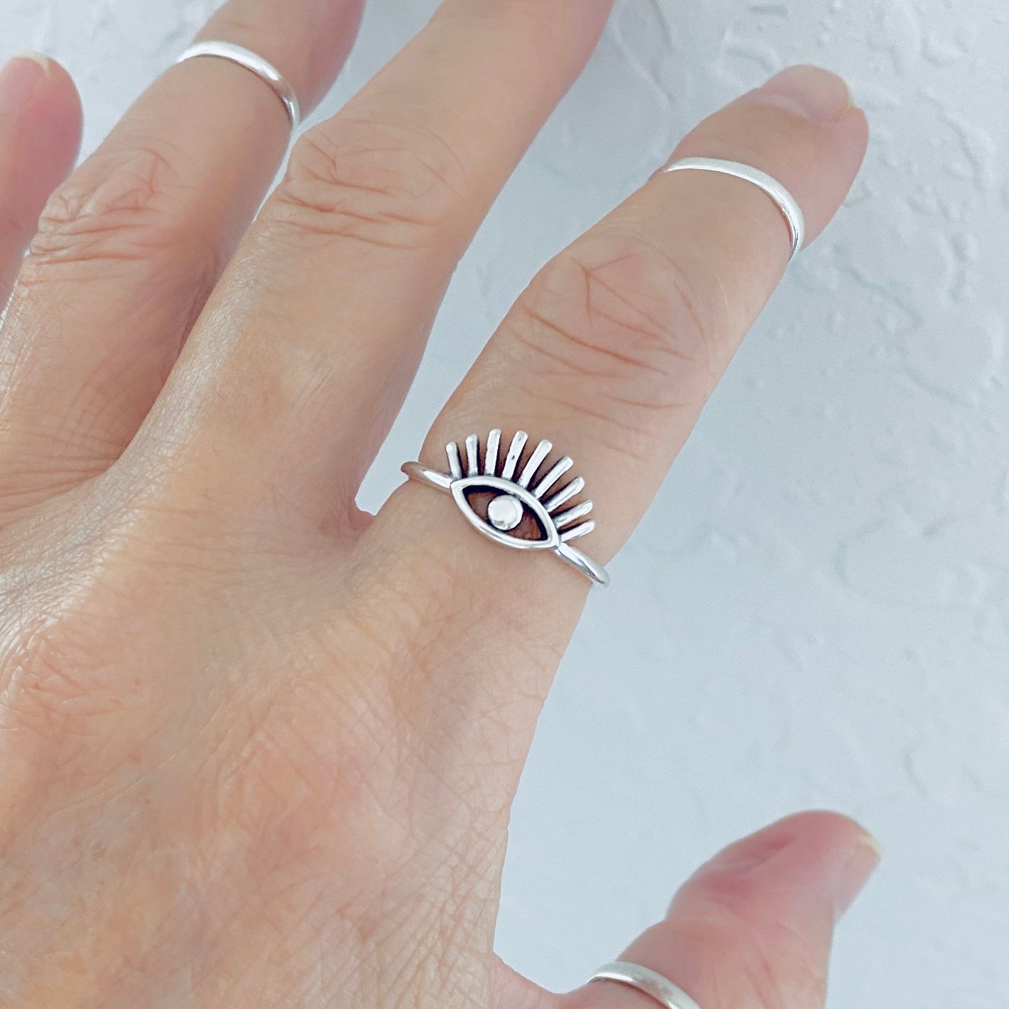 925 Sterling Silver Long Eyelashes Evil Eye Ring | Aestheticians Silver Rings