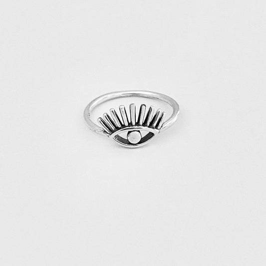 925 Sterling Silver Long Eyelashes Evil Eye Ring | Aestheticians Silver Rings