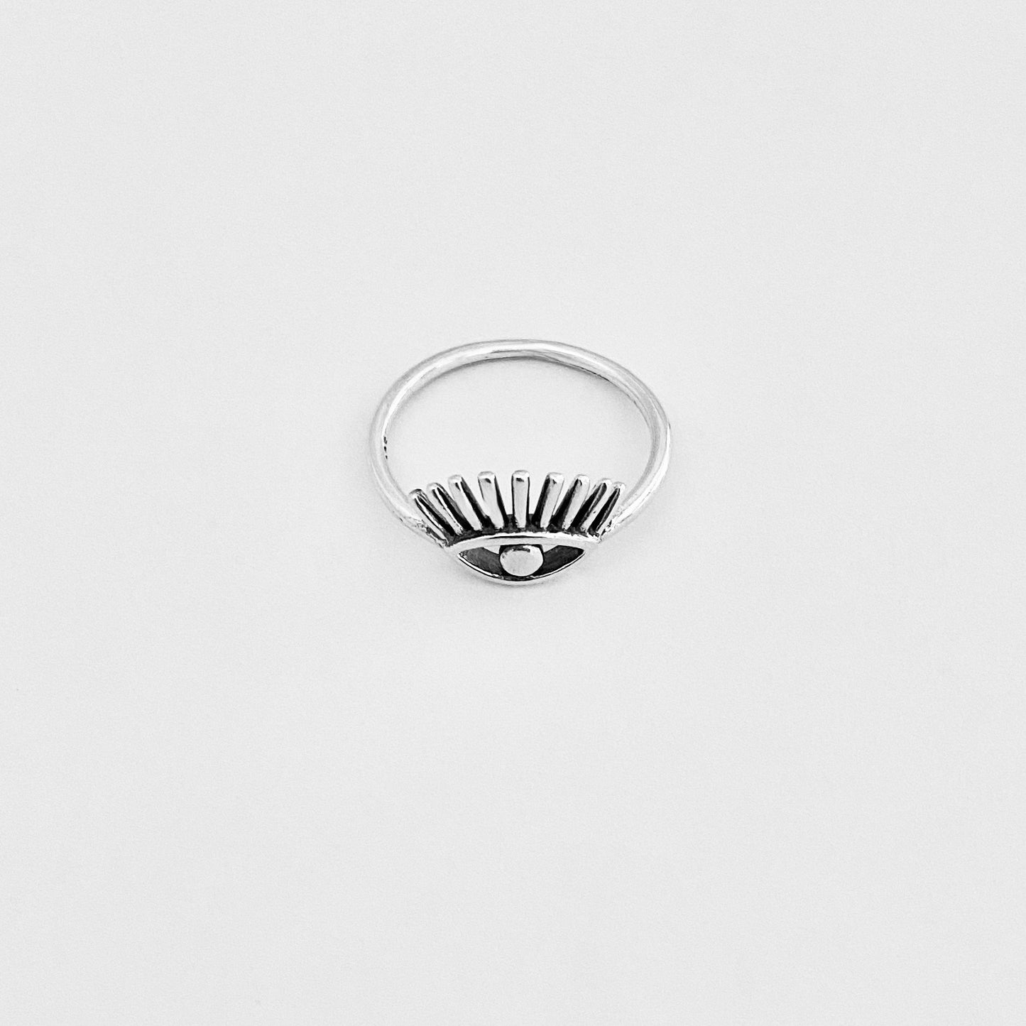 925 Sterling Silver Long Eyelashes Evil Eye Ring | Aestheticians Silver Rings