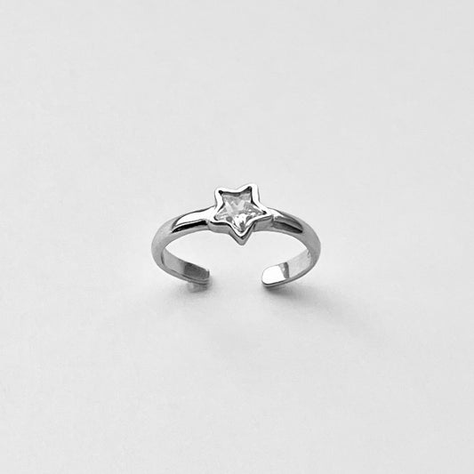 Sterling Silver CZ Star Toe Ring Adjustable, Celestial Silver Rings