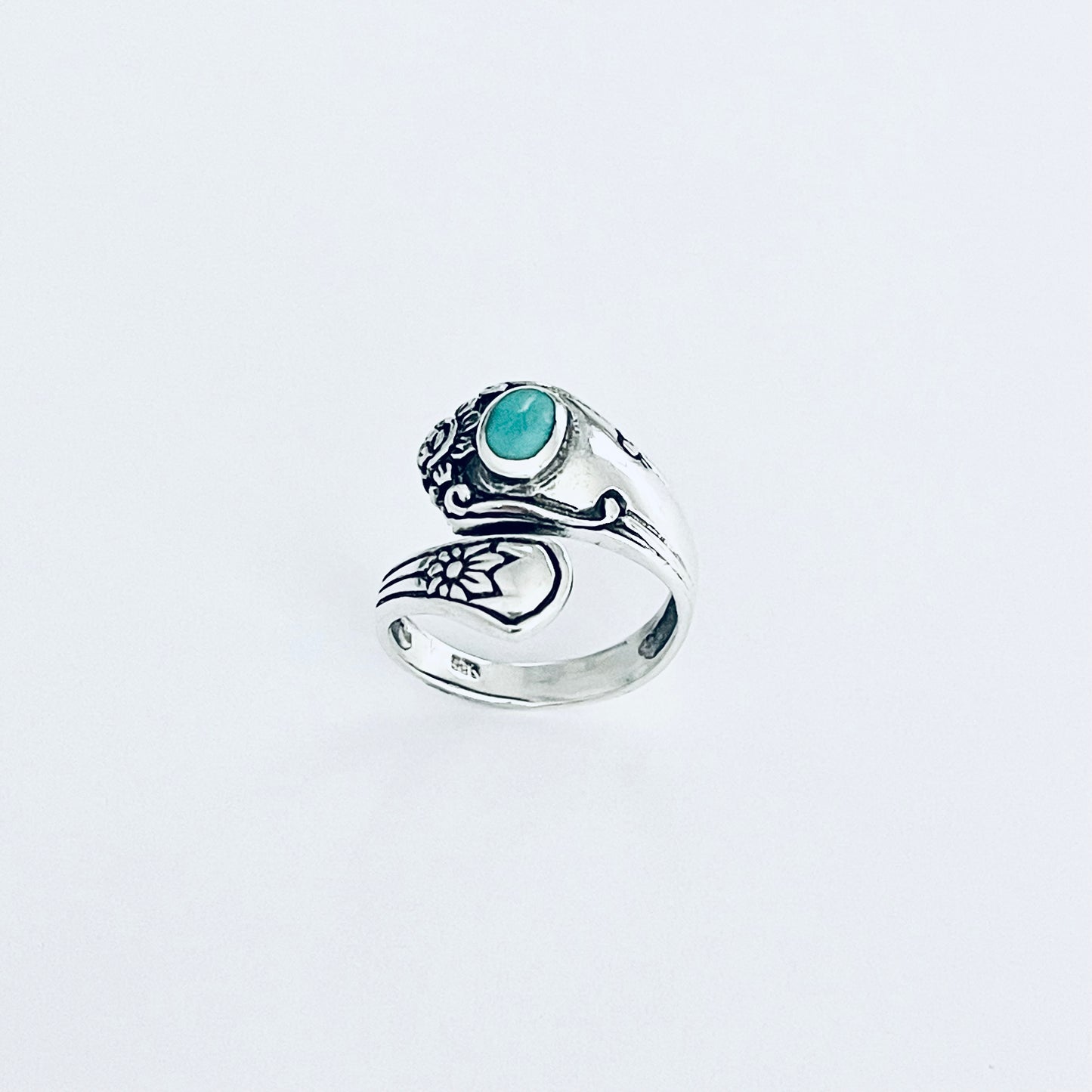 Sterling Silver Spoon Style Flower Ring with Turquoise, Statement Stone Silver Rings