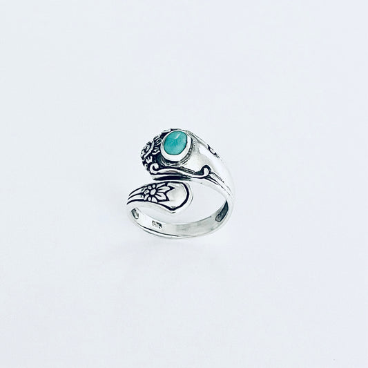 Sterling Silver Spoon Style Flower Ring with Turquoise, Statement Stone Silver Rings