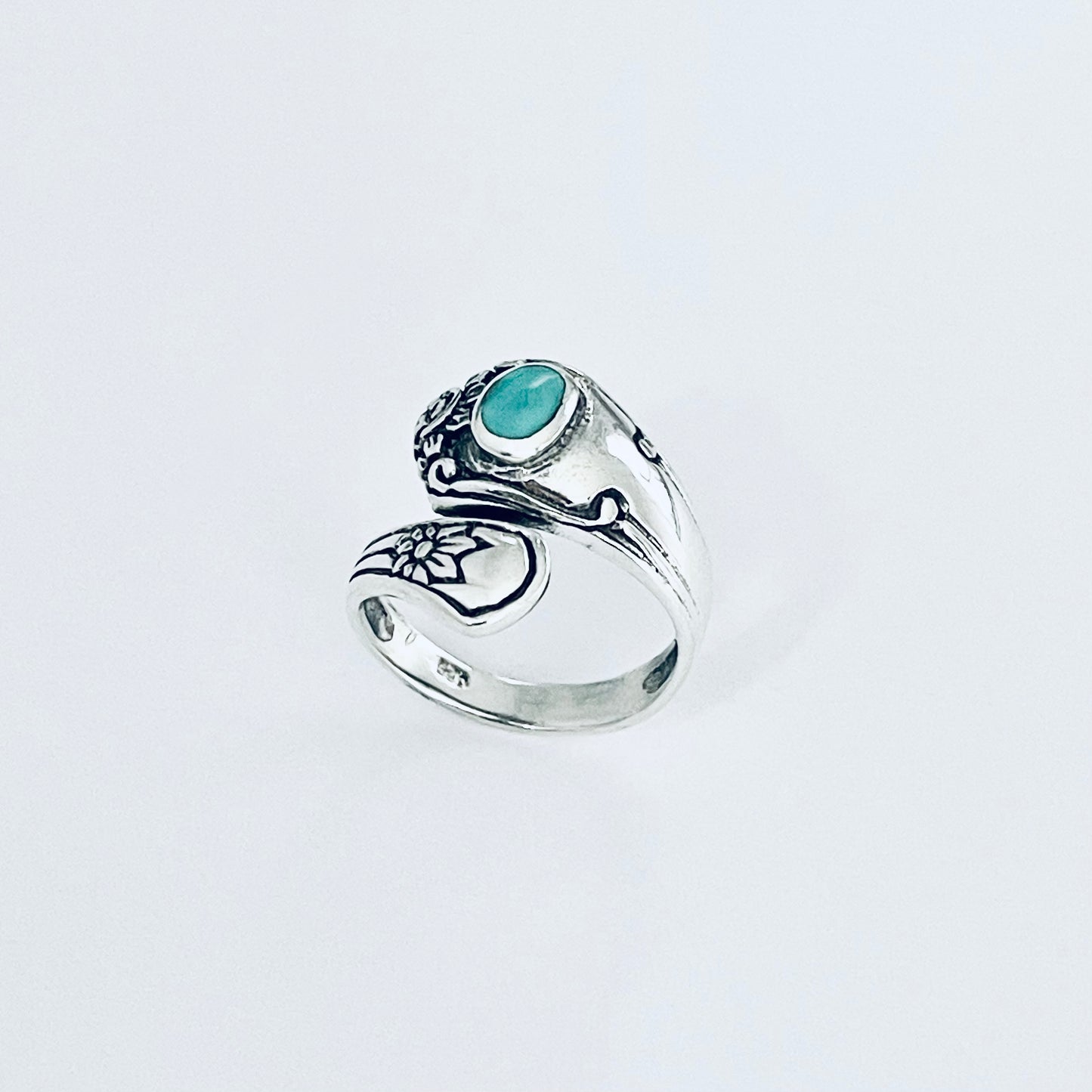Sterling Silver Spoon Style Flower Ring with Turquoise, Statement Stone Silver Rings